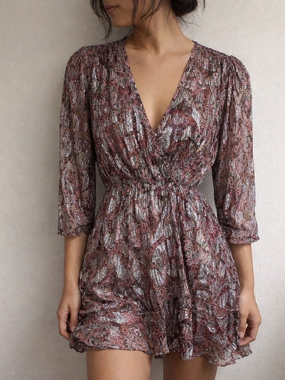 Berenice Paris Purple Pink Metallic Floral Mini Dress Small Boho Fairy Prairie